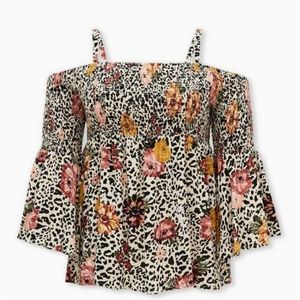 Babydoll Crinkle Gauze Smocked Cold Shoulder Top